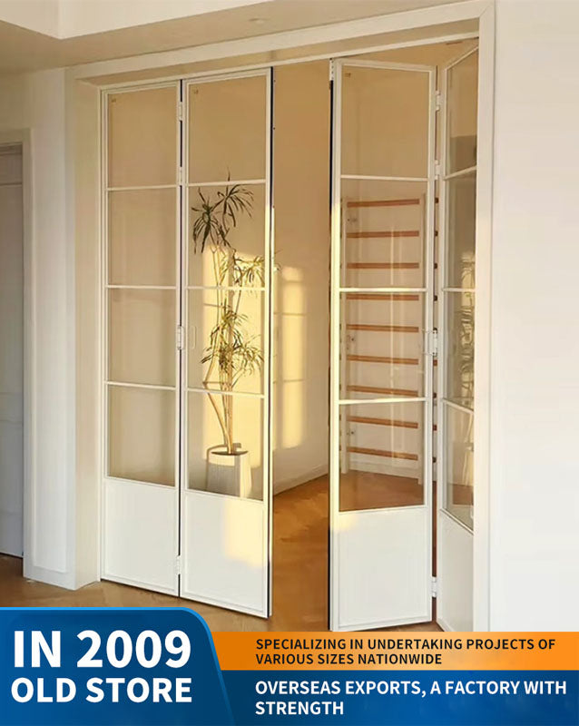 18 ultra-narrow French folding door partition: titanium-magnesium aluminum alloy glass door