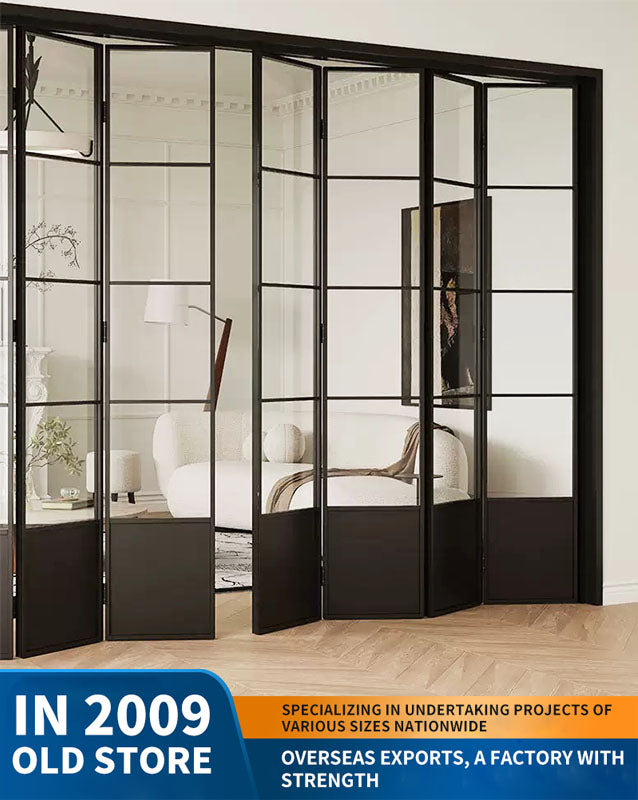18 ultra-narrow French folding door partition: titanium-magnesium aluminum alloy glass door