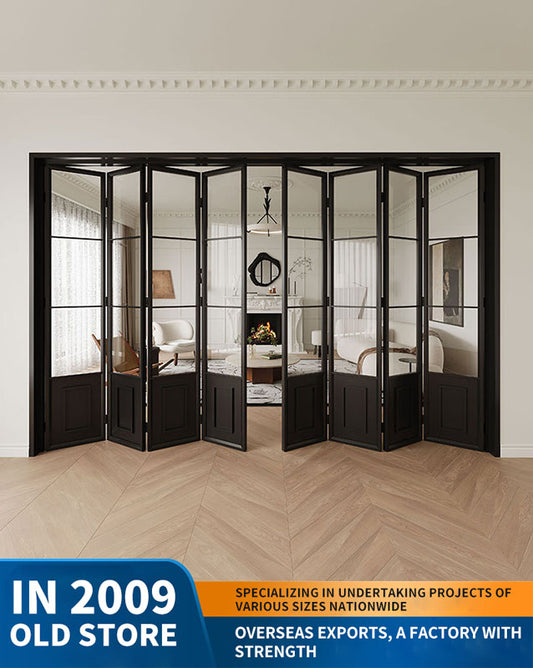 18 ultra-narrow French folding door partition: titanium-magnesium aluminum alloy glass door