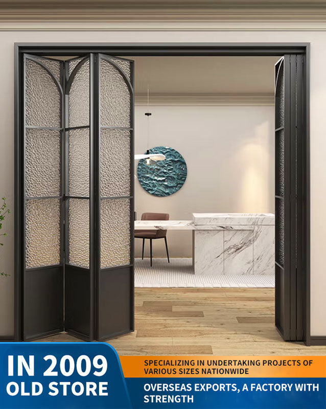 18 ultra-narrow French folding door partition: titanium-magnesium aluminum alloy glass door