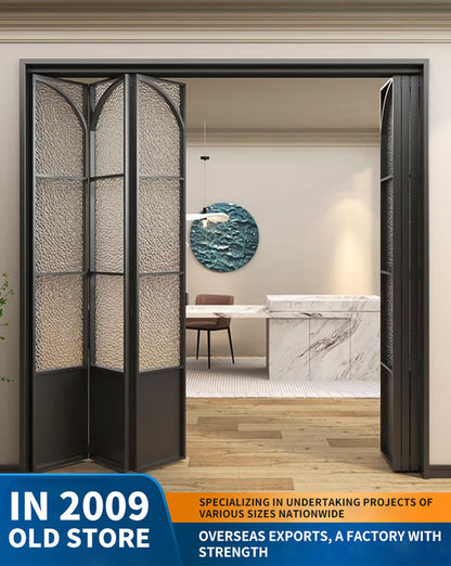 18 ultra-narrow French folding door partition: titanium-magnesium aluminum alloy glass door